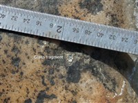 2) A stone recoved from a passenger vehicle interior shows tire rubber deposits from a heavy construction vehicle twin tire wheel and windshield glass fragments.